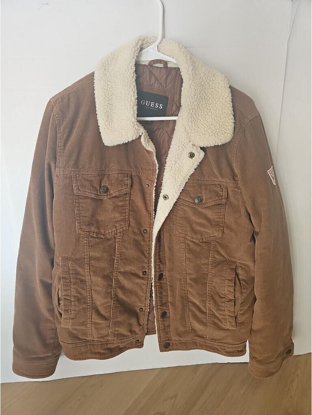 Guess Men's Brown Corduroy Sherpa Lined Jacket